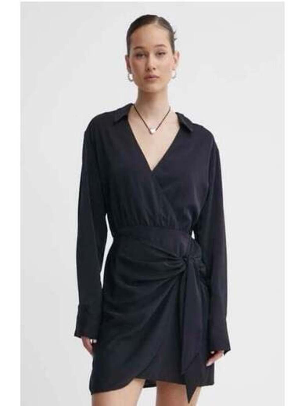 Abercrombie & fitch Black long sleeve wrap tie mini dress